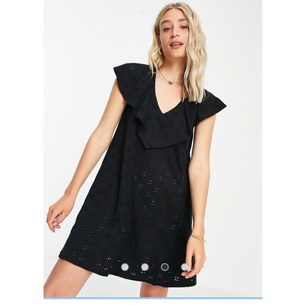ASOS Design Black Eyelet Dress, like new, VNeck, Sz6 Tall, Beach, Boho